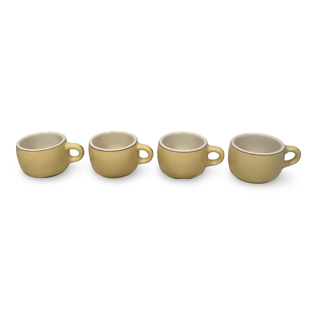 Vintage Sterling Diner Restaurant Ware Mugs Cups Set 4 Yellow‎ Maroon Pinstripe